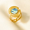 304 Stainless Steel with Natural Shell Cuff Open Rings for Women FC7399-4-1