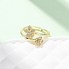 Flower Brass Micro Pave Cubic Zirconia Cuff Rings for Women RJEW-L334-01G-2
