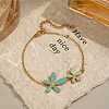 304 Stainless Steel Enamel & Crystal Rhinestone Link Bracelets for Women BJEW-G763-01G-1