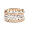 5Pcs 5 Style Natural Wood & Howlite Round Beaded Bracelets Set BJEW-JB08820-1