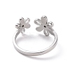 Non-Tarnish 304 Stainless Steel Flower Open Cuff Ring for Women RJEW-D120-07P-3