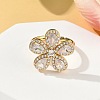 Flower Brass Micro Pave Cubic Zirconia Cuff Rings for Women RJEW-A069-14G-03-2