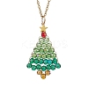 Glass Christmas Tree Pendant Necklaces NJEW-JN05078-1