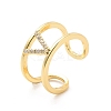 Clear Cubic Zirconia Initial Letter Open Cuff Ring RJEW-A012-01G-V-2