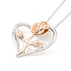 Clear Cubic Zirconia Heart with Rose Pendant Necklace NJEW-F293-01D-RG-1
