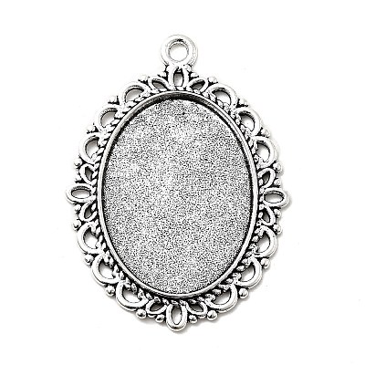Tibetan Style Oval Alloy Pendant Cabochon Settings TIBEP-Q054-44AS-RS-1