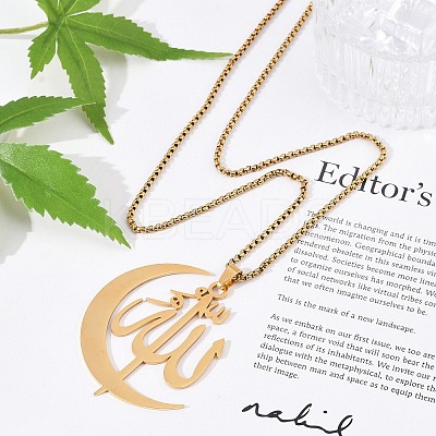 201 Stainless Steel Moon & Arabic Pendants Box Chain Necklaces for Women Men LS-NJEW-R013-02G-1