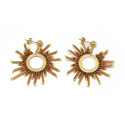 Handmade Woven Glass Beads Dangle Stud Earrings EJEW-F235-S04-1