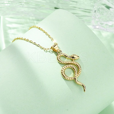 Brass Snake Pendant Cable Chain Necklaces for Women NJEW-S438-01A-G-1