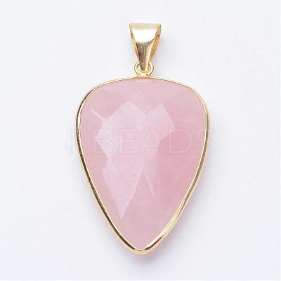 Faceted Natural Rose Quartz Pendants G-F340-02B-1