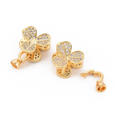 Brass Micro Pave Clear Cubic Zirconia Fold Over Clasps KK-S354-303-NF-1