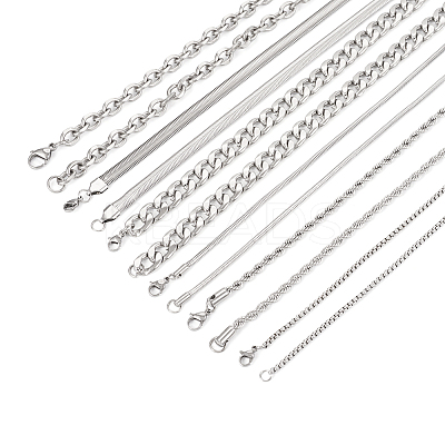 6Pcs 6 Styles Stainless Steel Cable & Snake & Rope & Box Chain Necklaces Set for Men Women NJEW-TA0001-14-1