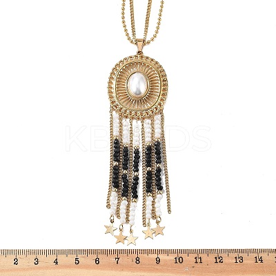 Bohemian 304 Stainless Steel & Imitation Pearl Oval Pendant Necklaces NJEW-Z061-10G-02-1