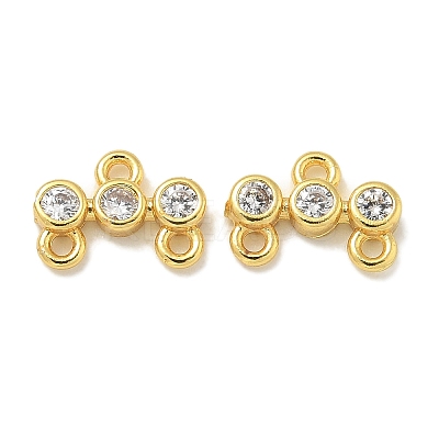Rack Plating Brass Clear Cubic Zirconia Triple Flat Round Chandelier Component Links KK-L224-091G-1