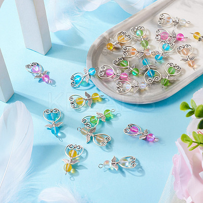24Pcs 6 Colors Synthetic Moonstone Dyed Pendants with Antique Silver Plated Alloy Wing FIND-TA0003-86-1
