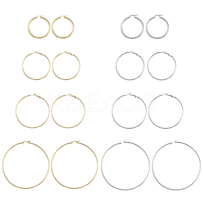 4 Pairs 4 Styles Stainless Steel Hoop Earrings EJEW-YW0001-14G-1