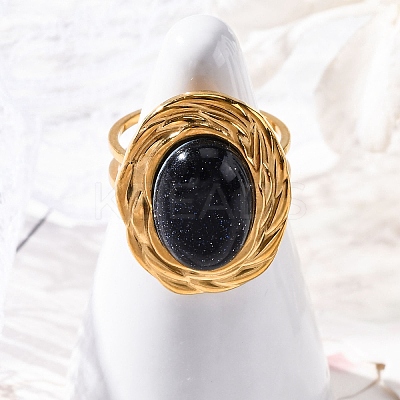 Oval Synthetic Blue Goldstone Finger Rings RJEW-M063-01G-15-1