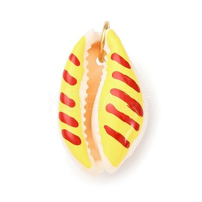 Printed Natural Cowrie Shell Pendants STAS-Z168-03G-01-1