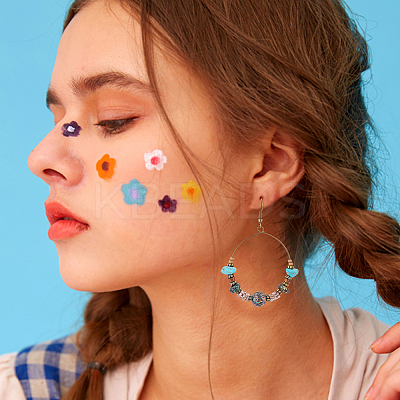 3 Pairs 3 Style Bohemia Glass & Acrylic Beaded Circle Ring Dangle Earrings EJEW-AN0002-95-1