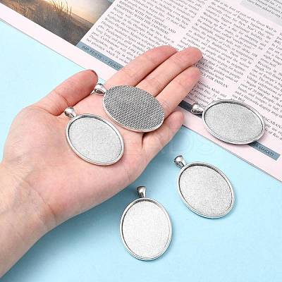 Tibetan Style Oval Alloy Big Pendant Cabochon Settings TIBEP-Q045-051AS-RS-1