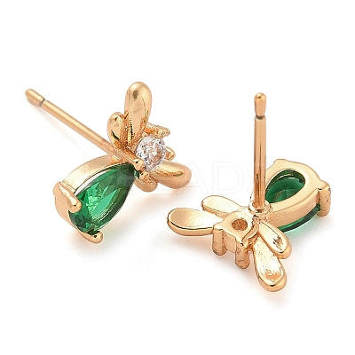 Rack Plating Brass Cubic Zirconia Stud Earrings EJEW-M090-07G-1
