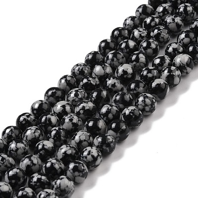 Synthetic Snowflake Obsidian Beads Strands G-E568-03A-1