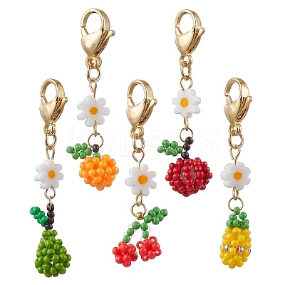 5Pcs Glass Seed Beaded Fruits Pendant Decorations HJEW-MZ00151-1