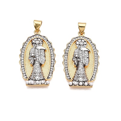 Brass Micro Pave Cubic Zirconia with ABS Imitation Pearl Pendants KK-T070-22G-1