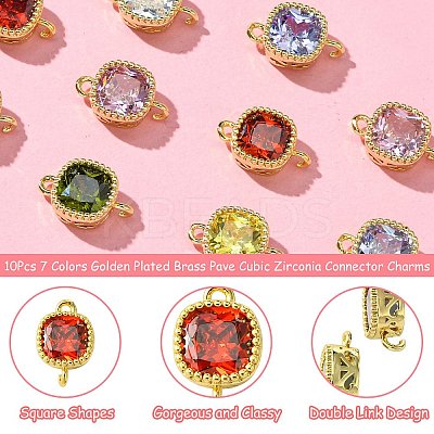 10Pcs 7 Colors Golden Plated Brass Pave Cubic Zirconia Connector Charms KK-CJ0002-27-1