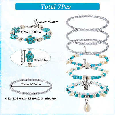 7Pcs Cowrie Shell Multi-strand Bracelets Sets BJEW-SC0001-50-1