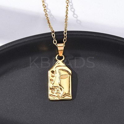 Abstract Face 304 Stainless Steel Pendant Necklaces NJEW-H059-25G-1