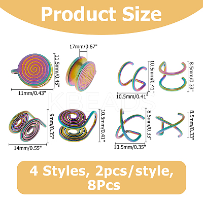 8Pcs 4 Styles Stainless Steel Cuff Earrings EJEW-HS0001-10MC-1