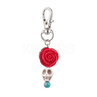 Skull Rose Resin & Synthetic Turquoise Pendant Decoration KEYC-JKC00824-1