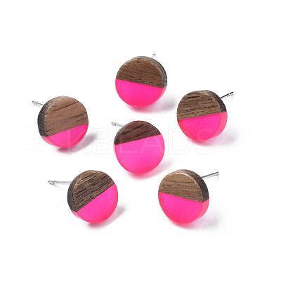 Transparent Resin & Walnut Wood Stud Earrings EJEW-N017-008-A05-1