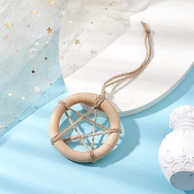 Ring with Star Wood Pendant Decoration HJEW-JM02200-1
