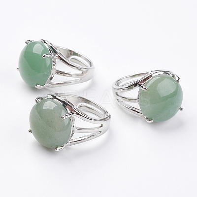 Adjustable Natural Green Aventurine Finger Rings RJEW-F075-01K-1