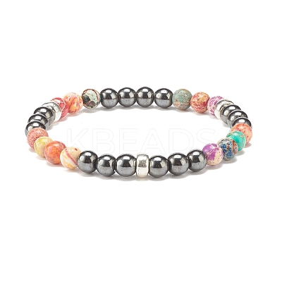 Natural Gemstone & Synthetic Hematite Round Beaded Stretch Bracelet for Women BJEW-JB08305-1