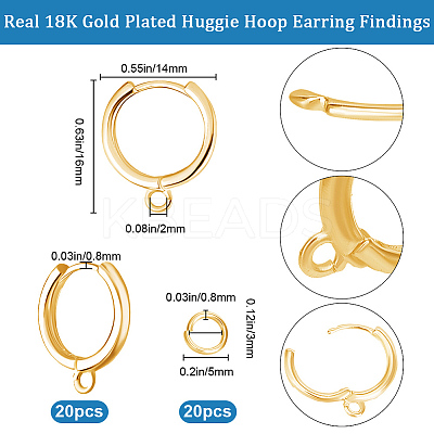 20Pcs Brass Huggie Hoop Earring Findings KK-BBC0021-39-1