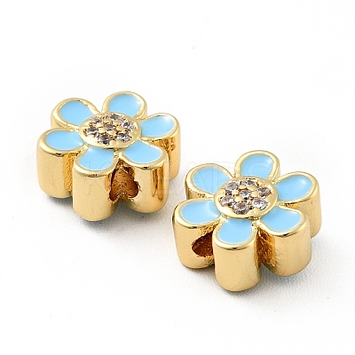 Flower Brass Micro Pave Clear Cubic Zirconia Beads KK-G419-06G-06-1