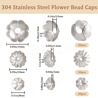 90Pcs 3 Styles 304 Stainless Steel Bead Caps STAS-BBC0002-82-1