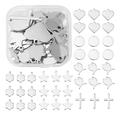 60Pcs 6 Style 201 & 304 Stainless Steel Stamping Blank Tag Charms STAS-FS0001-39-1