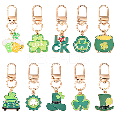 5Pcs 5 Styles Saint Patrick's Day Alloy Enamel Pendant Decoration HJEW-YW00086-01-1