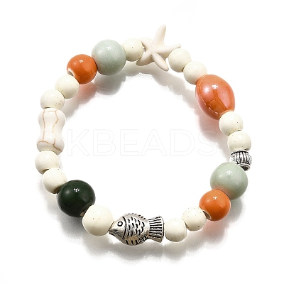 Porcelain Beads & Synthetic Howlite Beads Stretch Bracelets for Women LS-BJEW-D307-02B-1