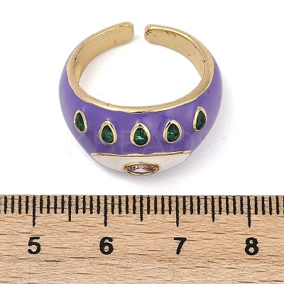 Brass Micro Pave Clear Cubic Zirconia Enamel Cuff Rings for Women RJEW-L113-040G-1