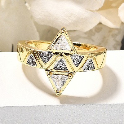 Brass Micro Pave Clear Cubic Zirconia Cuff Rings RJEW-U035-10GP-1