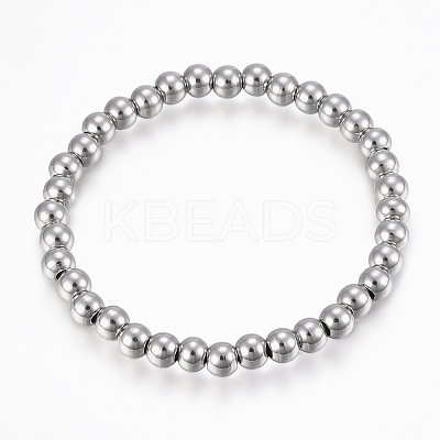 Tarnish Resistant 201 Stainless Steel Beaded Stretch Bracelets BJEW-K174-03P-1