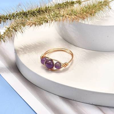 Copper Wire Wrapped Mixed Natural Gemstone Braided Bead Rings for Women RJEW-JR00387-1