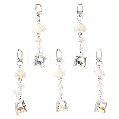 ABS Plastic Imitation Pearl & Acrylic & Synthetic Turquoise & Shell Pendant Decorations KEYC-FS00038-05-1