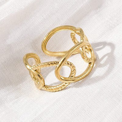 Oval 304 Stainless Steel Open Cuff Ring for Women RJEW-Z083-03G-01-1