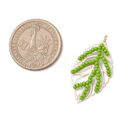 Handmade Glass Seed Beaded Leaf Shape Pendants PALLOY-MZ00935-01-1